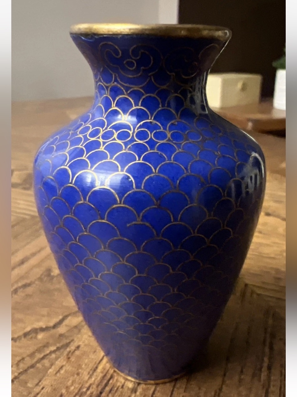 Beautiful Antique Chinese Blue Enameled Fish Scale Cloisonne Mini-Vase